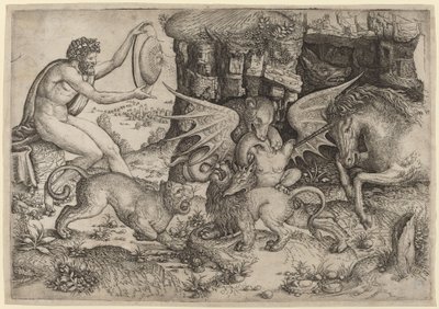 Tema Alegórico: Combate de Animais de Master of the Beheading of St. John