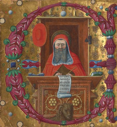 Inicial E: São Jerónimo no seu estudo de Master of the Birago Hours