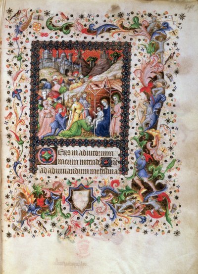 Adicionar 29433 f.67 Adoração do Menino, de um Livro de Horas, c.1407 (velino) de Master of the Brussels Initials