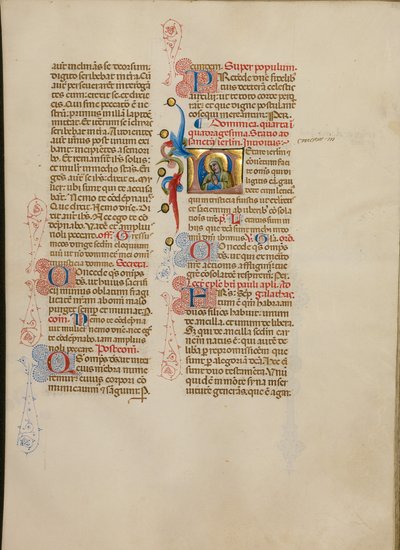 Inicial L: A Virgem em oração de Master of the Brussels Initials