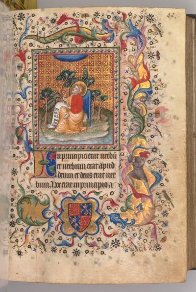 Horas de Carlos Nobre, rei de Navarra 1361-1425: fol.1r, São João, o Evagelista, c. 1405 de Master of the Brussels Initials and Associates