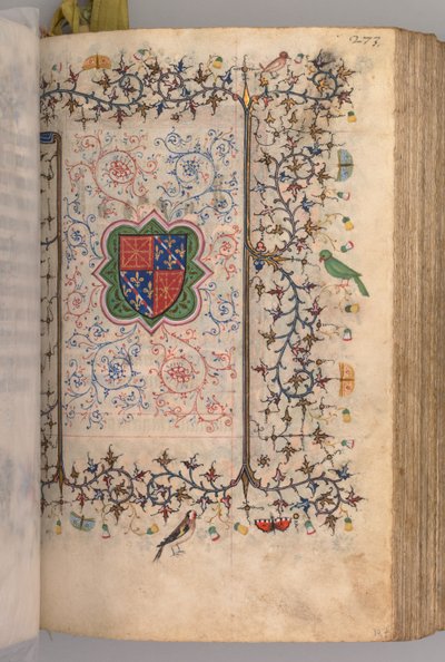 Horas de Carlos Nobre, rei de Navarra 1361-1425: fol. 137r, Brasão de armas ..., c. 1405 de Master of the Brussels Initials and Associates