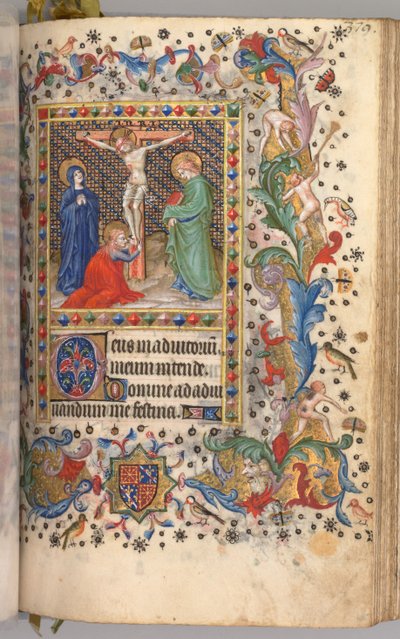Horas de Carlos Nobre, rei de Navarra 1361-1425: fol. 185r, Crucificação, c. 1405 de Master of the Brussels Initials and Associates
