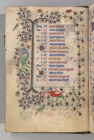 Horas de Carlos Nobre, rei de Navarra 1361-1425: fol. 1v, janeiro, c. 1405 de Master of the Brussels Initials and Associates