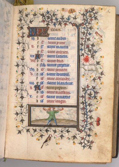 Horas de Carlos, o Nobre, Rei de Navarra 1361-1425: fol. 3r, março, c. 1405. de Master of the Brussels Initials and Associates