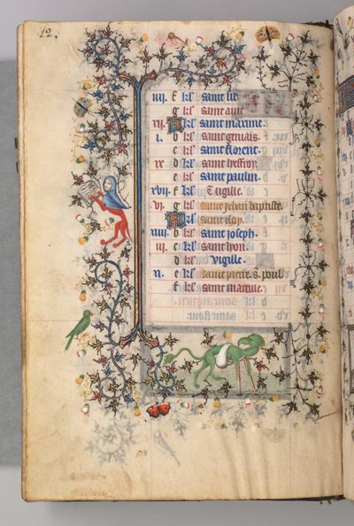 Horas de Carlos Nobre, rei de Navarra 1361-1425: fol. 6v, junho, c. 1405 de Master of the Brussels Initials and Associates