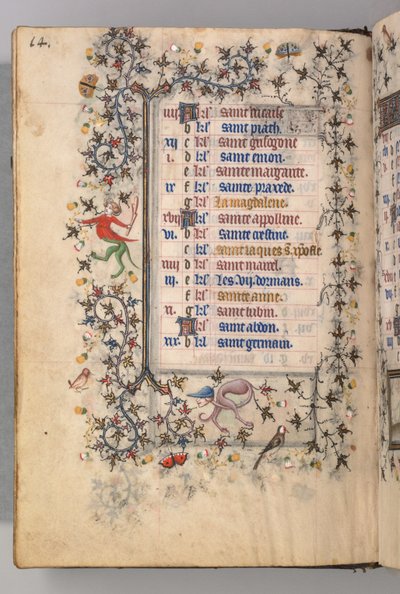 Horas de Carlos Nobre, rei de Navarra 1361-1425: fol. 7v, julho, c. 1405 de Master of the Brussels Initials and Associates