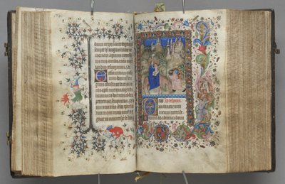 Horas de Carlos Nobre, rei de Navarra 1361-1425: fol. 87v, texto, c. 1405 de Master of the Brussels Initials and Associates