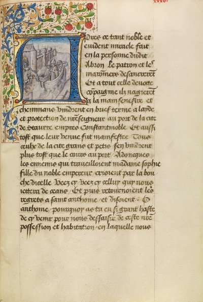 Inicial A: Chegada dos navios a Constantinopla de Master of the Brussels Romuléon