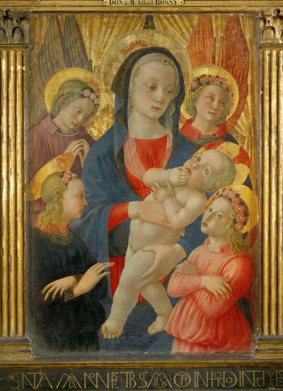 Nossa Senhora e o Menino, rodeados por quatro anjos ... de Master of the Castello Nativity