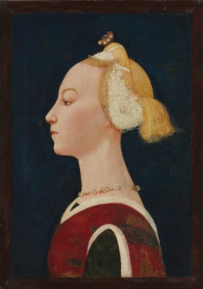 Retrato de uma mulher, c.1450 (têmpera e ouro sobre tela, transferidos em madeira) de Master of the Castello Nativity