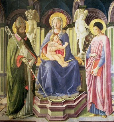 A Madonna e a Criança com SS. Clemente e Justino, 1449-50 de Master of the Castello Nativity