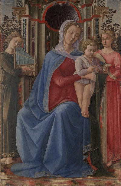 Virgem e Criança com Dois Anjos de Master of the Castello Nativity