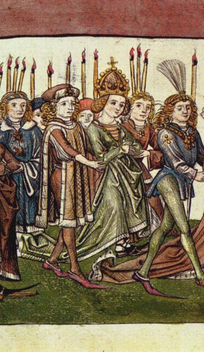Rainha Elizabeth de Luxemburgo. Detalhe da Crônica Ilustrada de Richental, c. 1440 de Master of the Chronicle of the