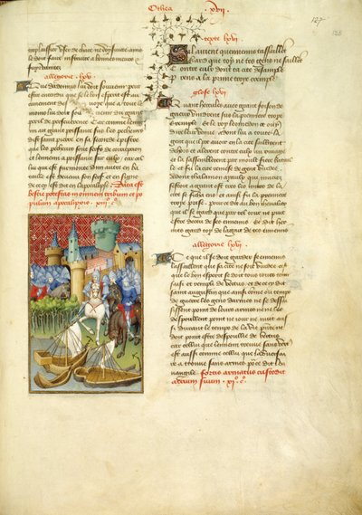 Harley 4431, fol.125, o exército de Telamon entra em Tróia, de 