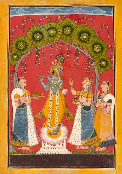 Krishna fluting, fólio de uma série Dasavatar, ca. 1730. de Master of the Court of Mankot