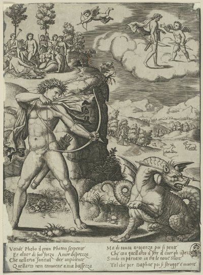 Apollo Slaying Python, prato um da História de Apollo e Daphne de Master of the Die