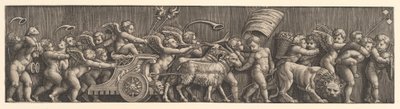 Arranjo de friso representando o triunfo do amor, Cupido em uma carruagem liderada por cabras, homem..., 1530-60. de Master of the Die