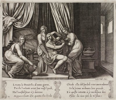 Ninfas ajudando psique com seu toilette de Master of the Die