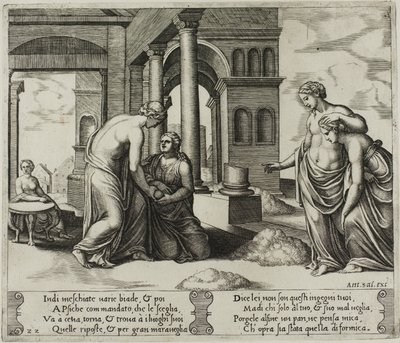Vênus ordena a Psique para classificar um monte de grãos de Master of the Die