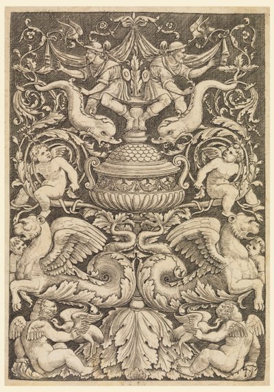 Grotesco com golfinhos e leões alados de Master of the Die, Italian or German, 1530 1560