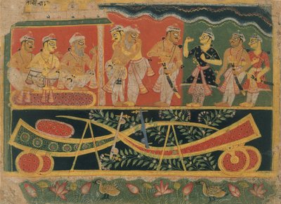 Nanda e Vasudeva: Página de um Bhagavata Purana disperso..., ca. 1520-30. de Master of the Dispersed Bhagavata Purana.