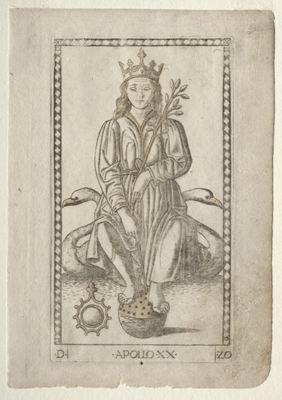 Apolo do Tarocchi, série D: Apolo e as Musas, nº 20, antes de 1467. de Master of the E Series Tarocchi