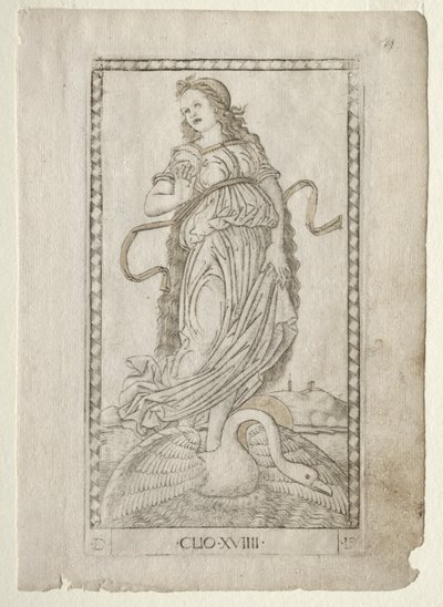 História do Clio da série Tarocchi D: Apolo e as Musas, nº 19, antes de 1467. de Master of the E Series Tarocchi