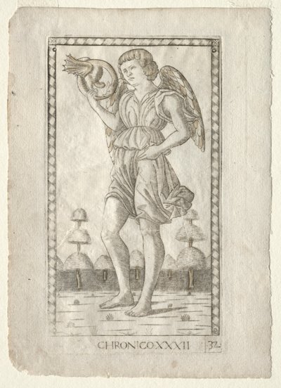 Gênio do tempo do Tarocchi, série B: Princípios e virtudes cósmicas, nº 32, antes de 1467. de Master of the E Series Tarocchi