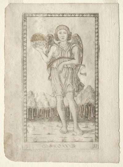 Gênio do mundo do Tarocchi, série B: Princípios e virtudes cósmicas, nº 33, antes de 1467. de Master of the E Series Tarocchi