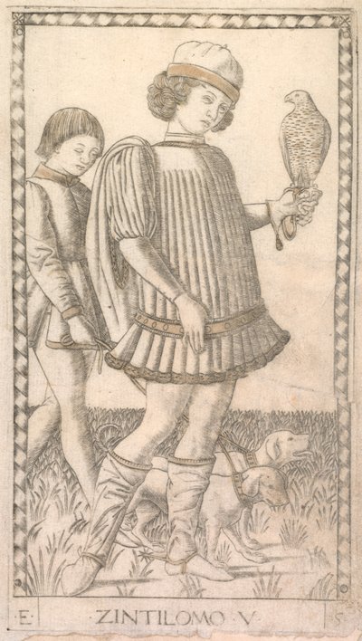 Cavalheiro da série E de Tarocchi: Conditions of Man,  5, c. 1465 de Master of the E Series Tarocchi