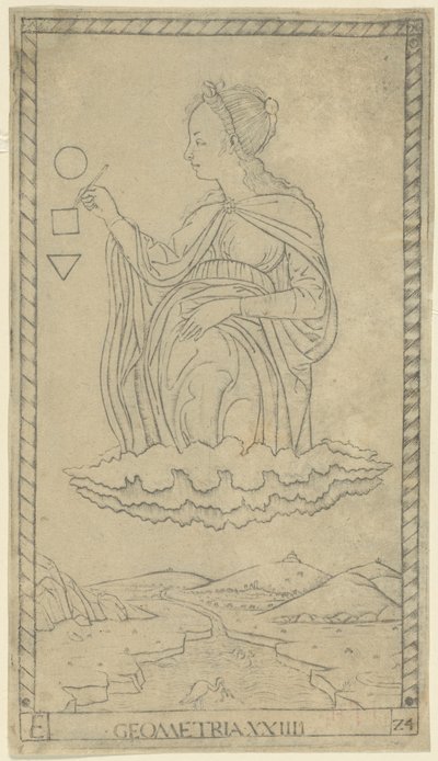 Geometria, placa 24 de Artes e Ciências de Master of the E Series Tarocchi