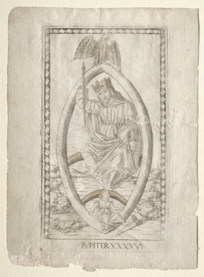 Júpiter do Tarocchi, série A: Firmamentos do Universo, nº 46, antes de 1467. de Master of the E Series Tarocchi