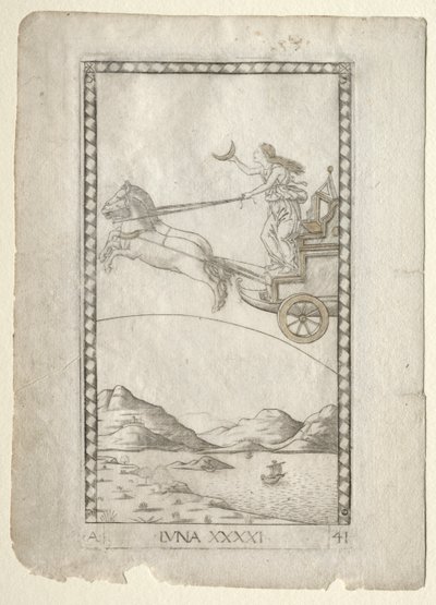 Luna do Tarocchi, série A: Firmamentos do Universo, nº 41, antes de 1467. de Master of the E Series Tarocchi