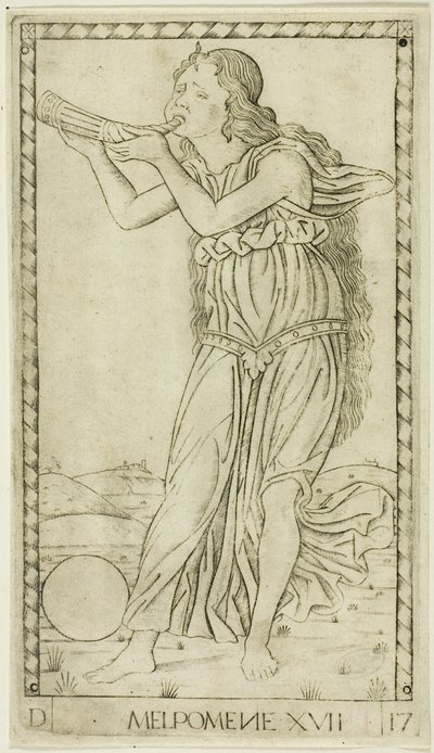 Melpomene, prato dezessete de Apolo e as Musas de Master of the E Series Tarocchi