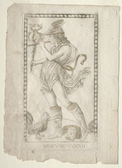 Mercúrio do Tarocchi, série A: Firmamentos do Universo, nº 42, antes de 1467. de Master of the E Series Tarocchi