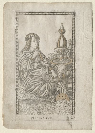 Poesia do Tarocchi, série C: Liberal Arts,  27, antes de 1467. de Master of the E Series Tarocchi