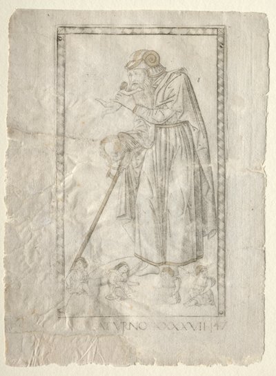 Saturno do Tarocchi, série A: Firmamentos do Universo, nº 47, antes de 1467. de Master of the E Series Tarocchi