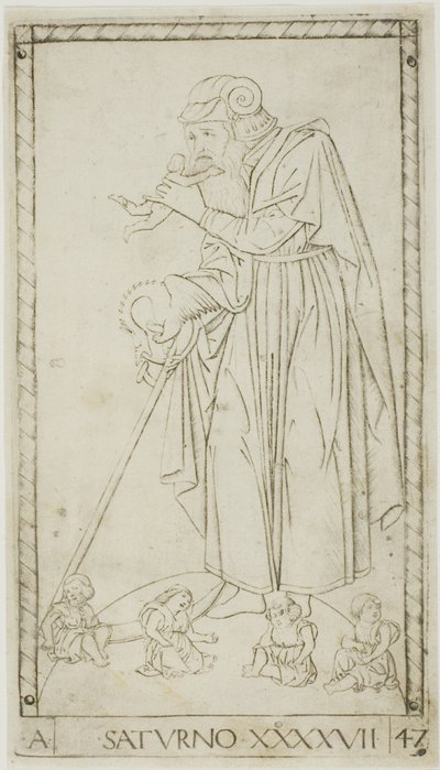 Saturno, placa 47 de Planetas e Esferas de Master of the E Series Tarocchi