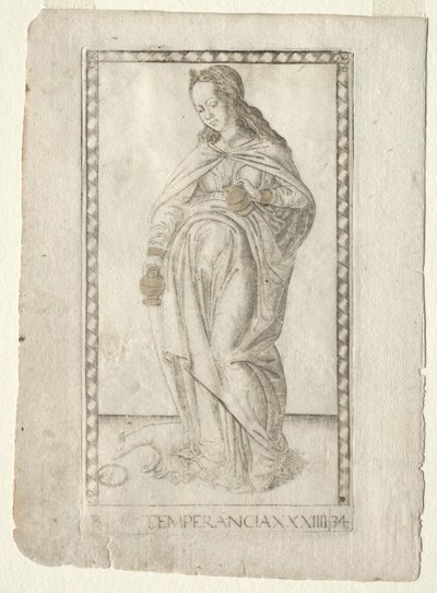Temperança do Tarocchi, série B: Princípios e Virtudes Cósmicas, nº 34, antes de 1467. de Master of the E Series Tarocchi