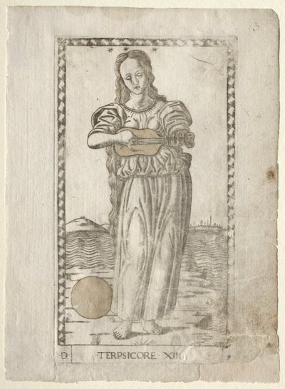 Dança e música Terpsichore da série Tarocchi D ..., antes de 1467. de Master of the E Series Tarocchi
