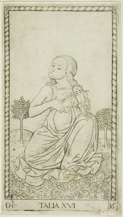 Thalia, prato dezesseis de Apolo e as Musas de Master of the E Series Tarocchi