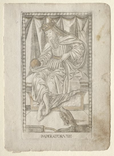 O Imperador do Tarocchi, série E: Conditions of Man,  9, antes de 1467. de Master of the E Series Tarocchi