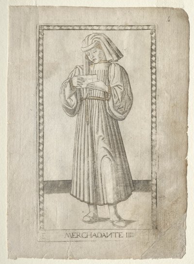 O mercador do Tarocchi, série E: Conditions of Man,  4, antes de 1467. de Master of the E Series Tarocchi