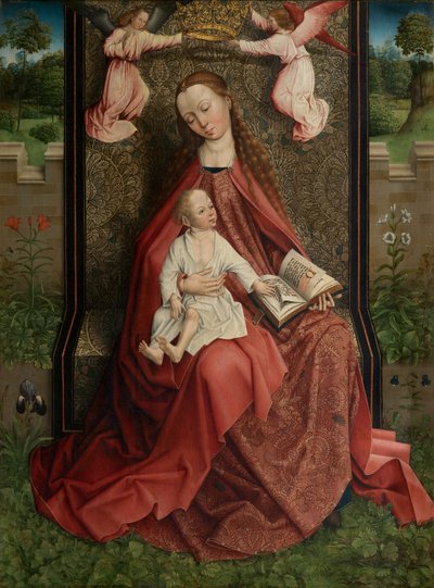 Madonna Crowned by Angels (óleo sobre painel) de Master of the Embroidered Foliage