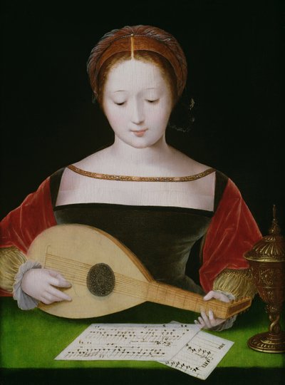Maria Madalena tocando um alaúde de Master of the Female Half Lengths