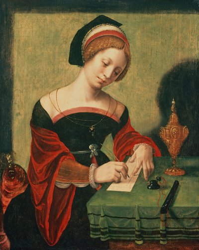 Retrato de uma senhora como a Madalena (tempera no painel) de Master of the Female Half Lengths