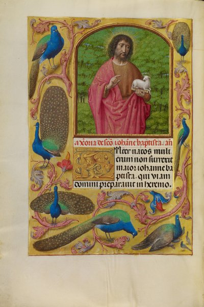 São João Batista com o Cordeiro de Deus sobre um livro de Master of the First Prayer Book of Maximilian