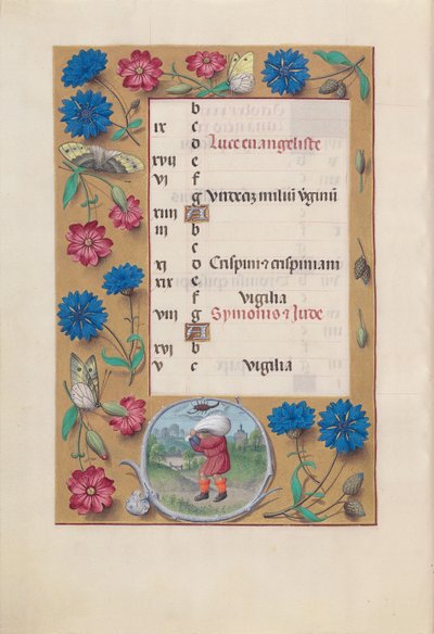 Horas da rainha Isabel, a católica, rainha da Espanha: Fol. 11v, outubro, c. 1500. de Master of the First Prayerbook of Maximillian