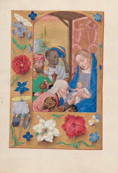 Horas da rainha Isabel, a católica, rainha da Espanha: Fol. 136v, Adoração dos Magos, c. 1500. de Master of the First Prayerbook of Maximillian